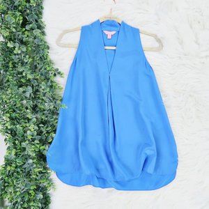 Lilly Pulitzer Nicola 100% Silk Sleeveless Petite Blue Top Blouse Size XXS